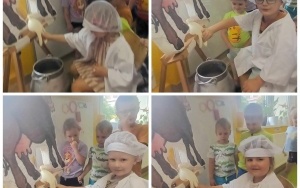 Dzieci przy bańce na mleko